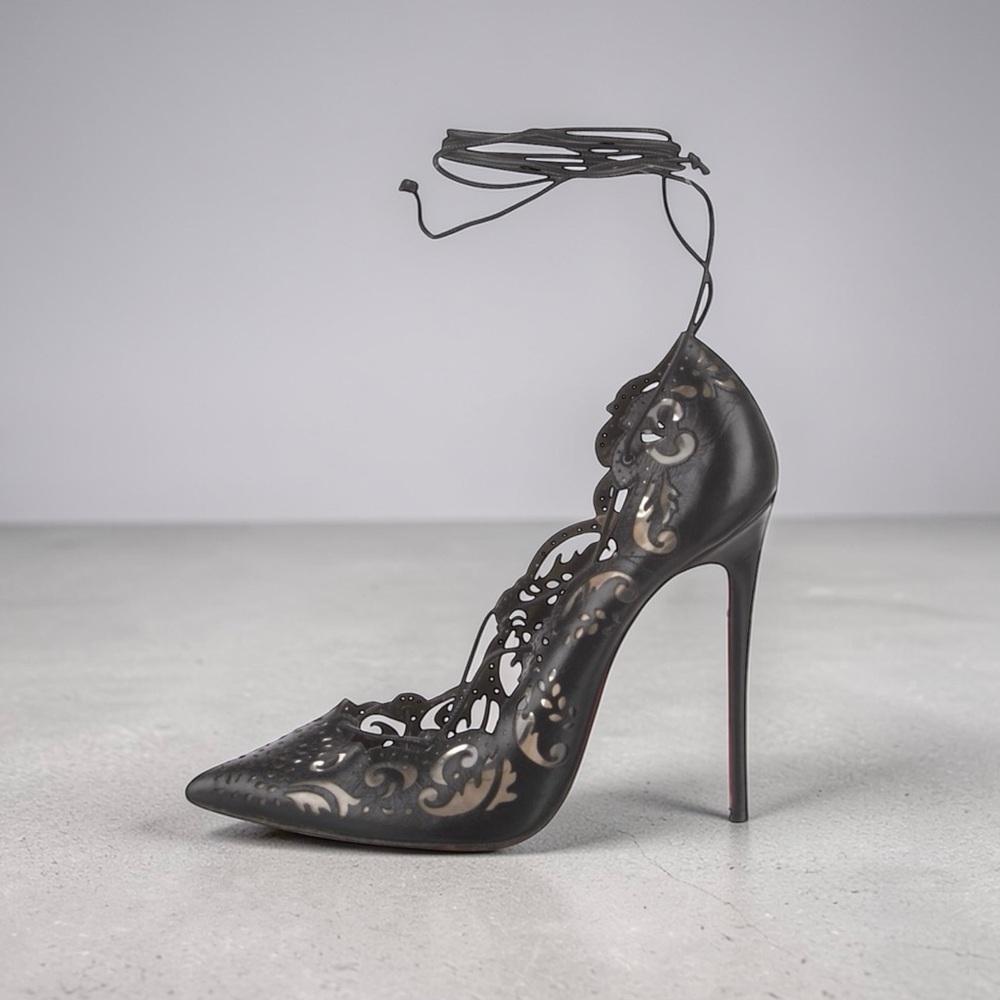 Christian Louboutin Impera 120 37.5 Black Lace-Up Stiletto Heels